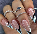 Nude Base Black White Irregular Contrast French Pointed Almond Press