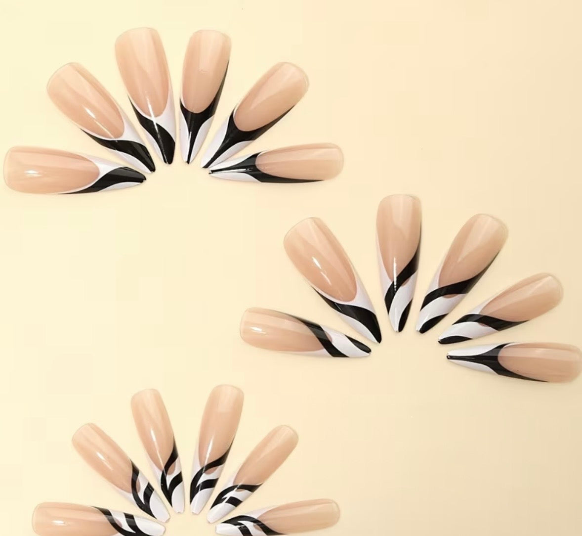 Nude Base Black White Irregular Contrast French Pointed Almond Press