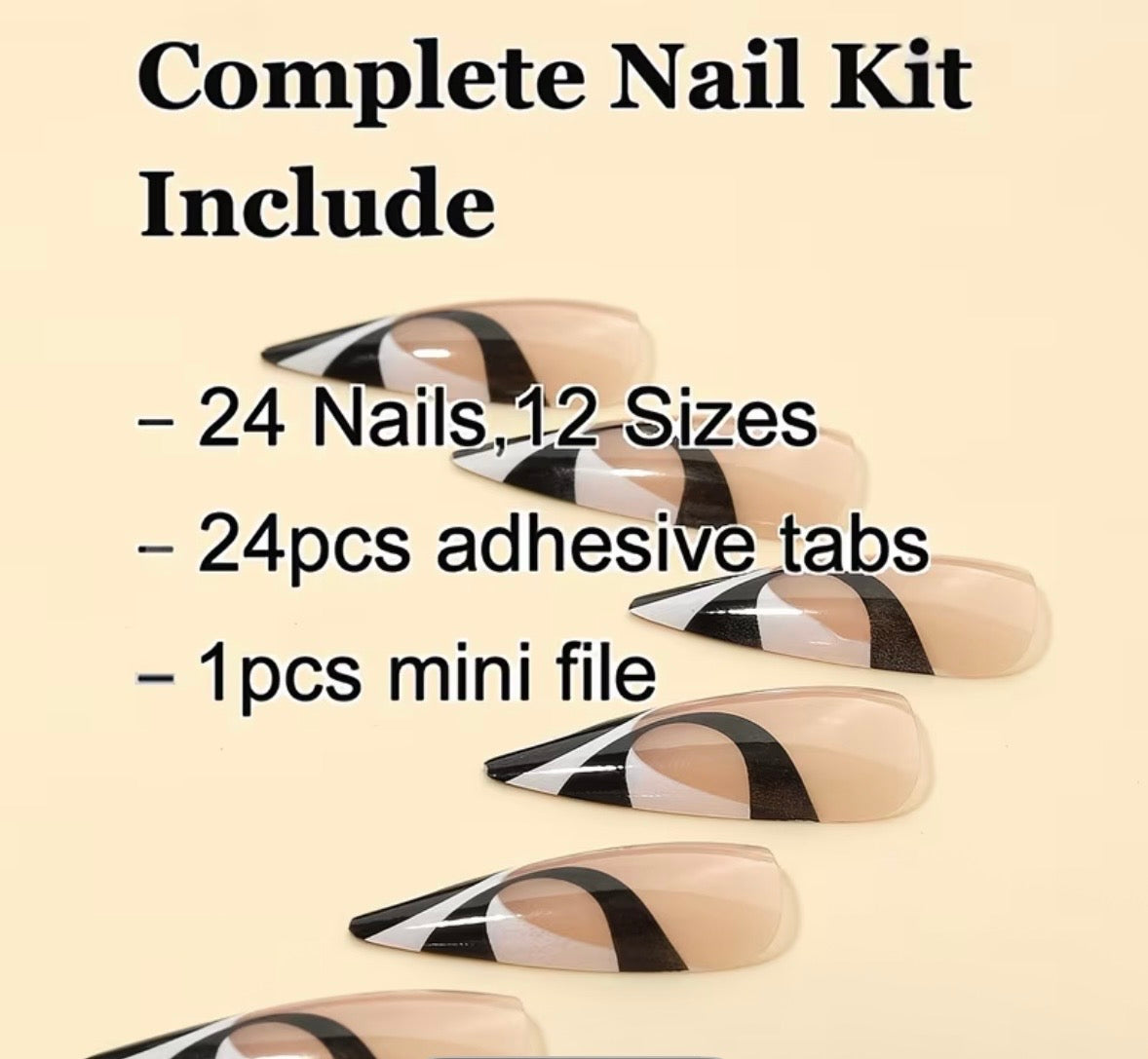 Nude Base Black White Irregular Contrast French Pointed Almond Press