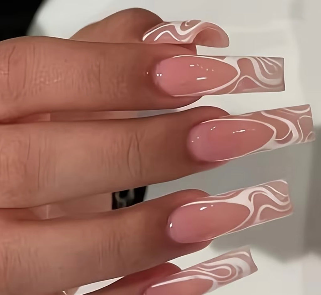 Nude Pink Base with White Swirl Ripple French-style