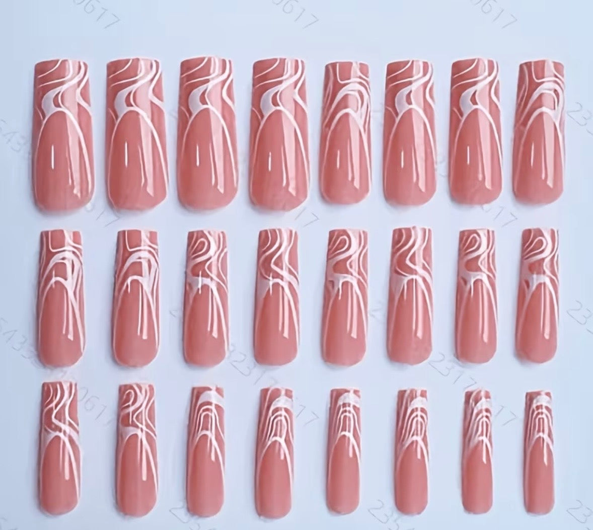 Nude Pink Base with White Swirl Ripple French-style