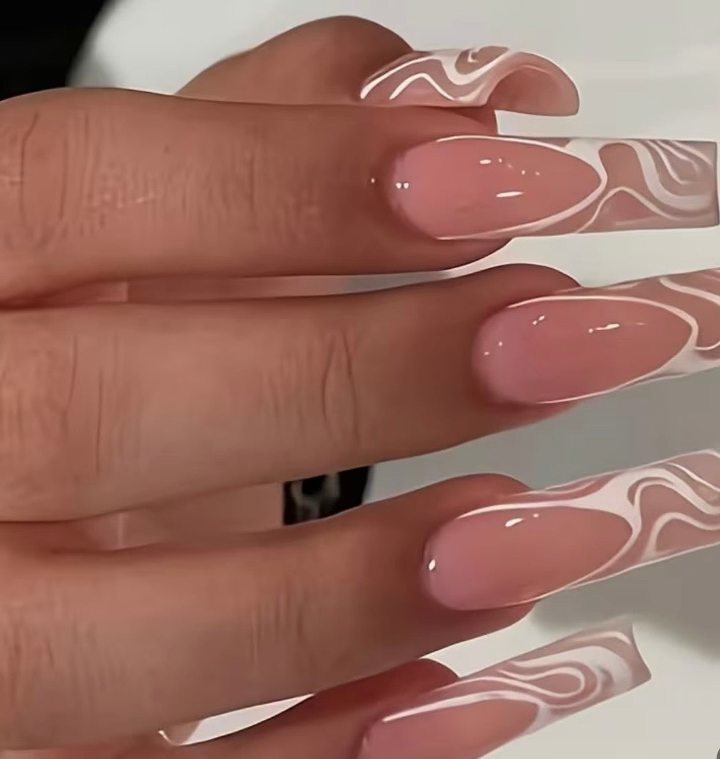 Nude Pink Base with White Swirl Ripple French-style