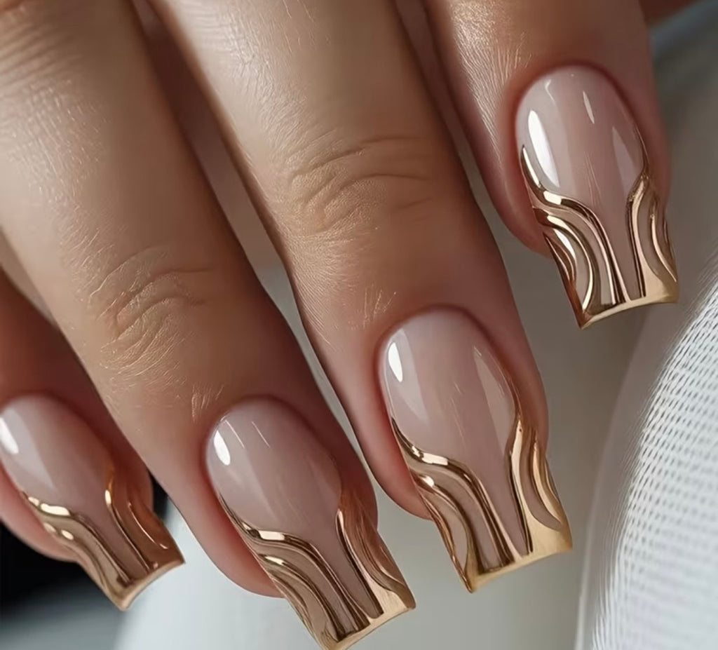 Nude Pink and Metallic Golden Wavy