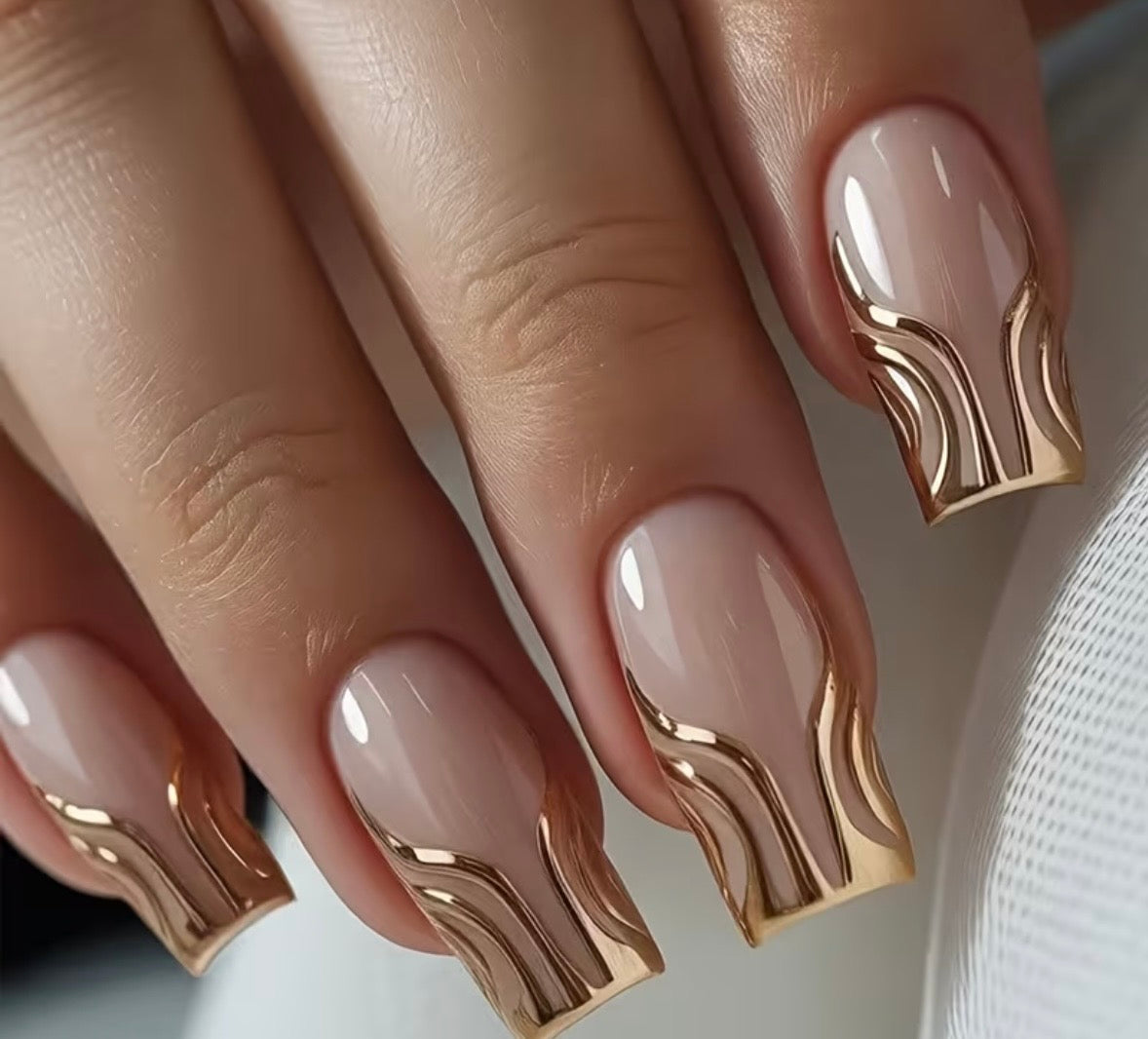 Nude Pink and Metallic Golden Wavy