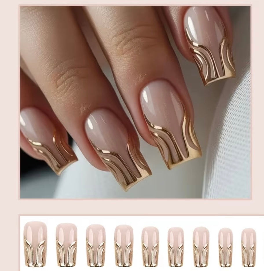 Nude Pink and Metallic Golden Wavy
