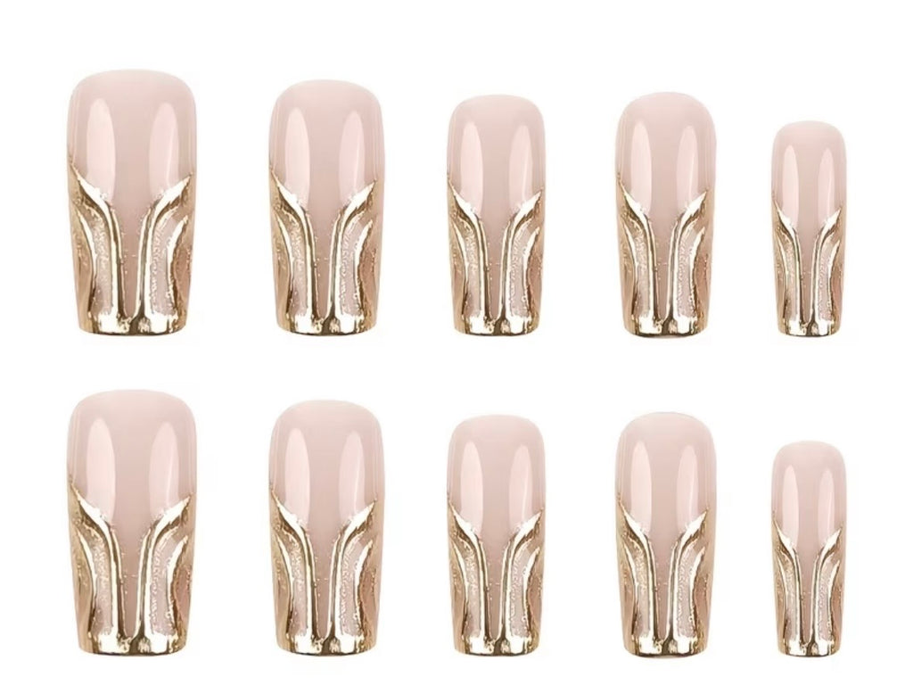 Nude Pink and Metallic Golden Wavy