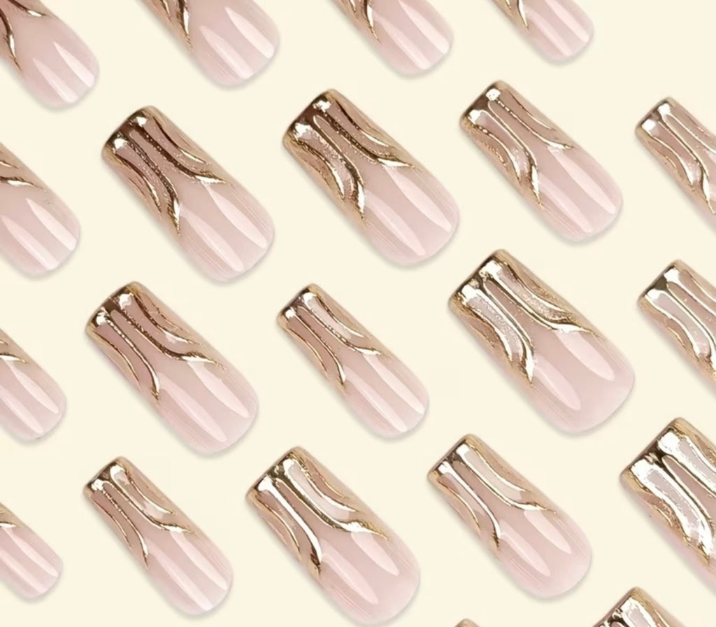 Nude Pink and Metallic Golden Wavy