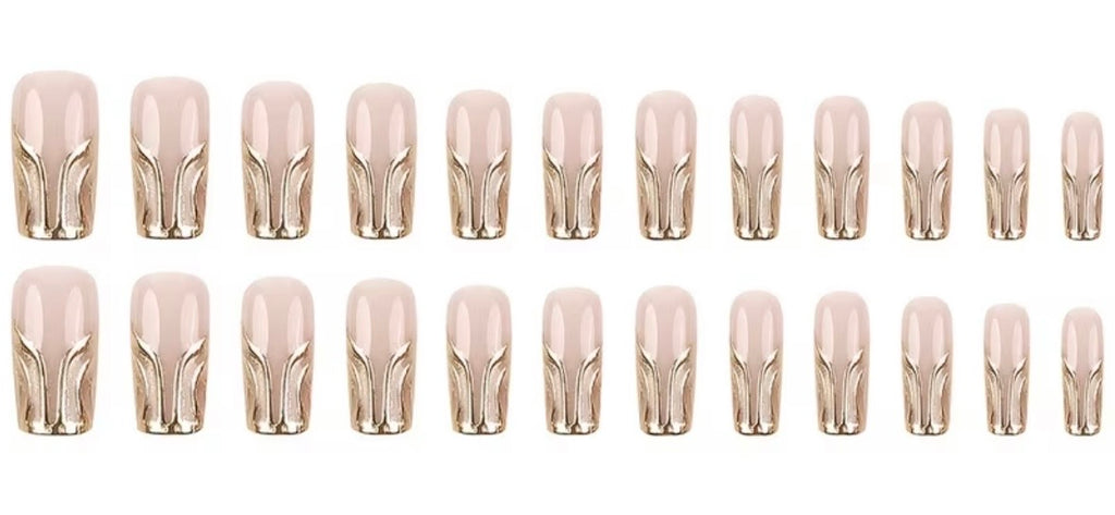 Nude Pink and Metallic Golden Wavy
