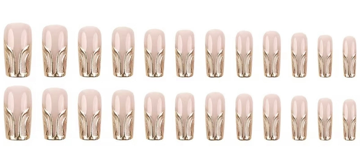 Nude Pink and Metallic Golden Wavy