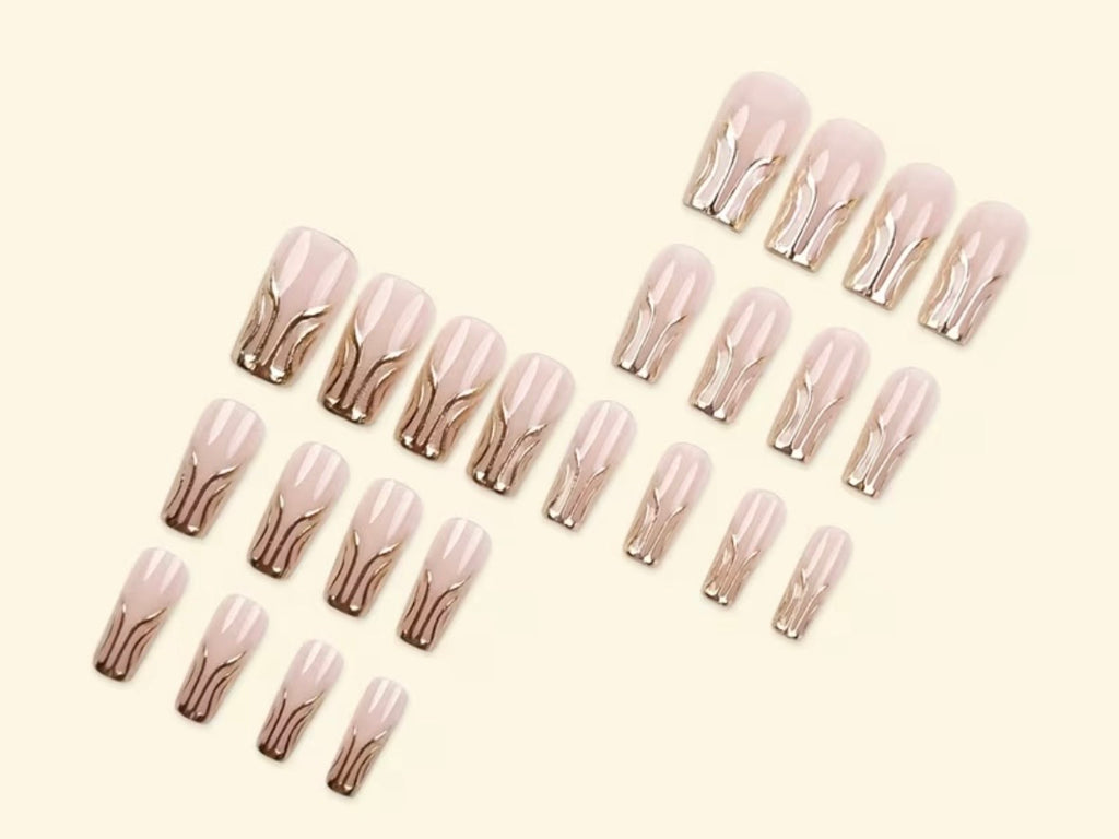 Nude Pink and Metallic Golden Wavy