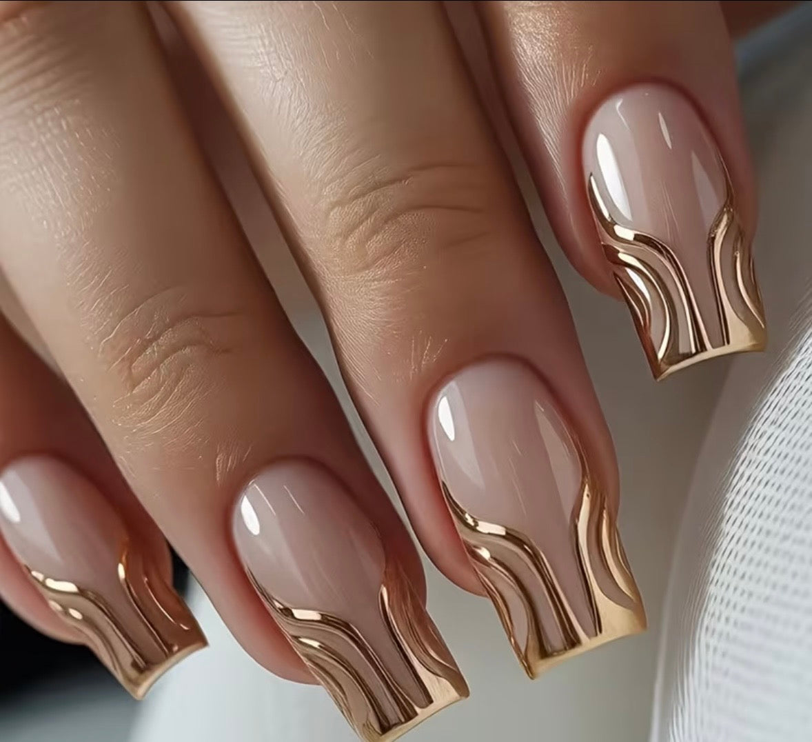 Nude Pink and Metallic Golden Wavy